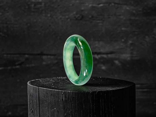 Master's Burmese Icy Deep Green A-Jadeite Infinity Band Ring Size US 9 - 09030 - Certified