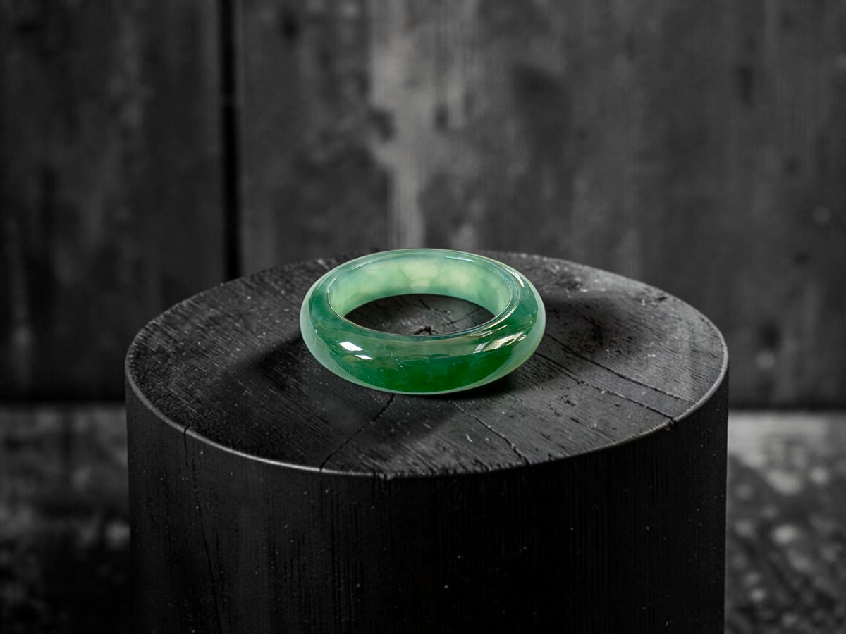 Master's Burmese Icy Deep Green A-Jadeite Infinity Band Ring Size US 9 - 09030 - Certified