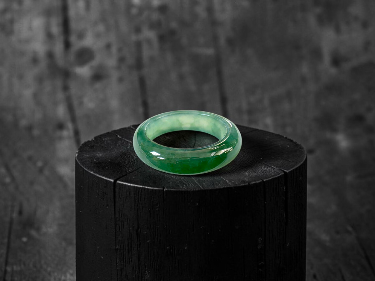 Master's Burmese Icy Deep Green A-Jadeite Infinity Band Ring Size US 9 - 09030 - Certified