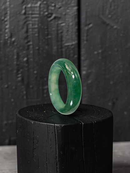 Master's Burmese Icy Deep Green A-Jadeite Infinity Band Ring Size US 9 - 09030 - Certified