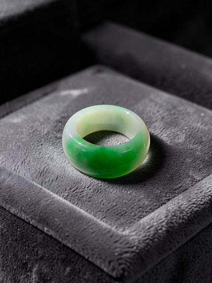 Master's Burmese Icy Bright Green and White A-Jadeite Infinity Band Ring Size US 10 - 09031 - Certified