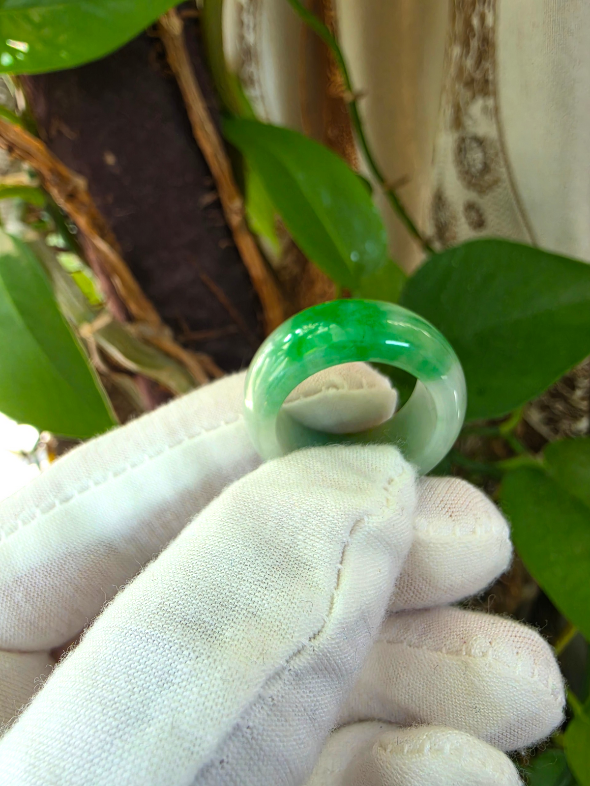 Master's Burmese Icy Bright Green and White A-Jadeite Infinity Band Ring Size US 10 - 09031 - Certified