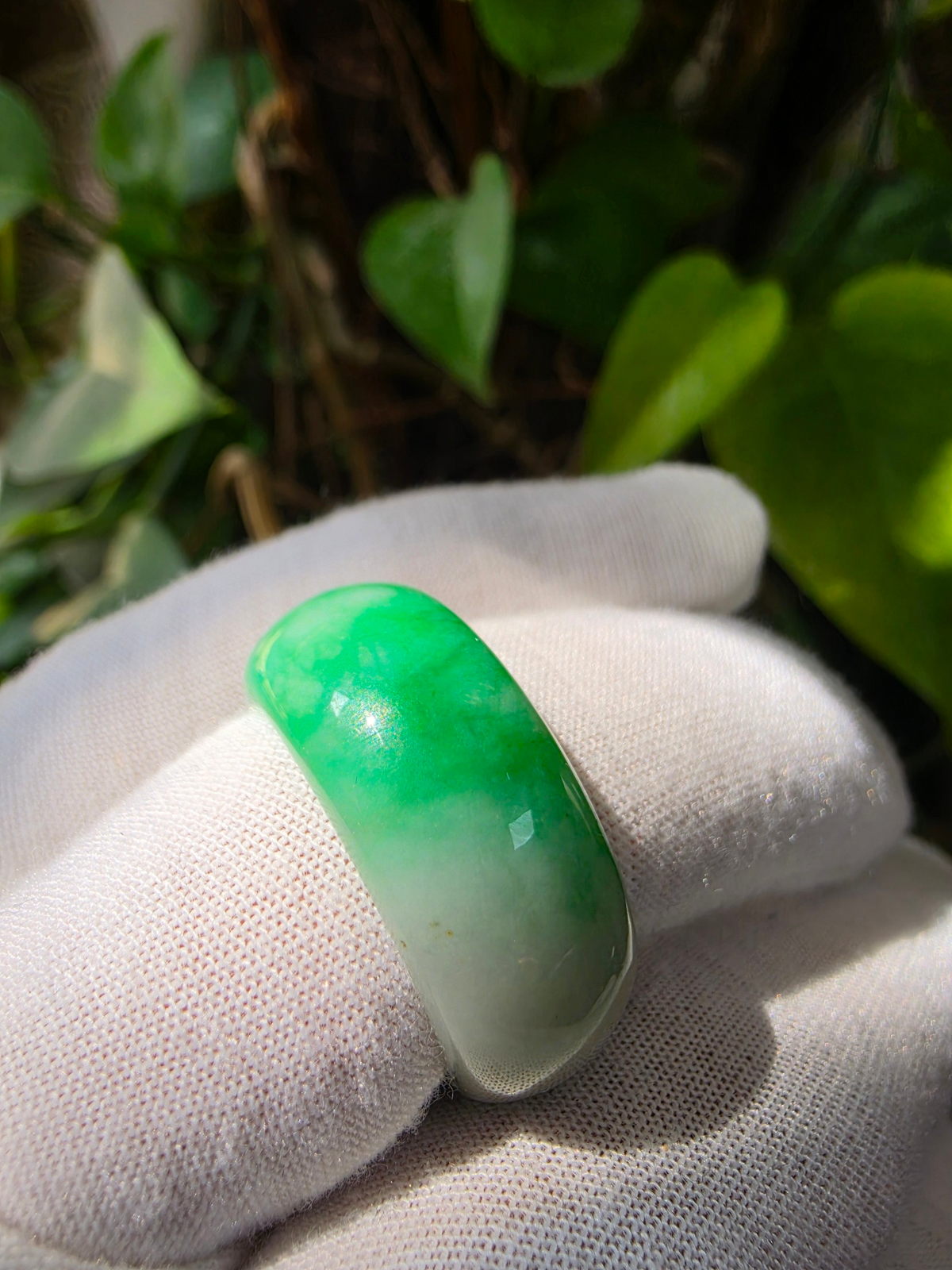 Master's Burmese Icy Bright Green and White A-Jadeite Infinity Band Ring Size US 10 - 09031 - Certified