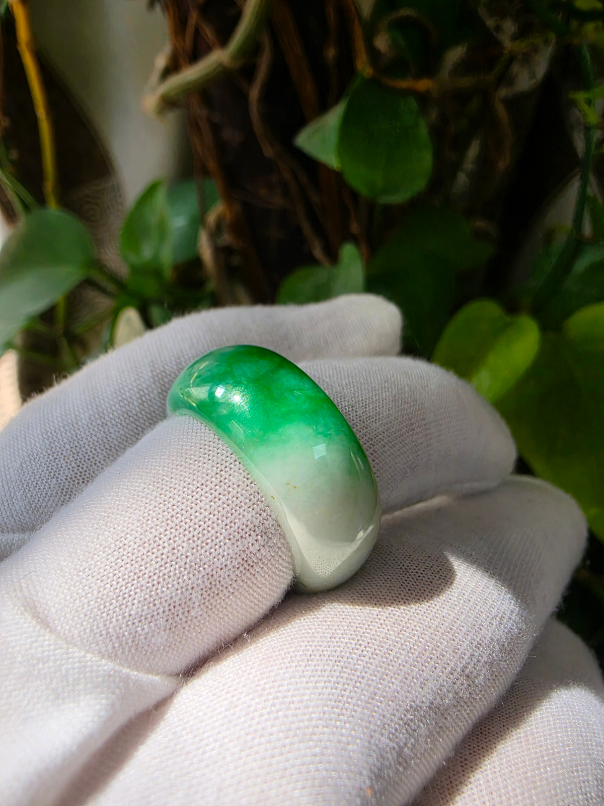 Master's Burmese Icy Bright Green and White A-Jadeite Infinity Band Ring Size US 10 - 09031 - Certified