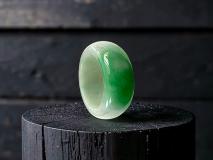 Master's Burmese Icy Bright Green and White A-Jadeite Infinity Band Ring Size US 10 - 09031 - Certified