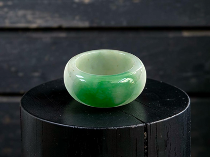 Master's Burmese Icy Bright Green and White A-Jadeite Infinity Band Ring Size US 10 - 09031 - Certified