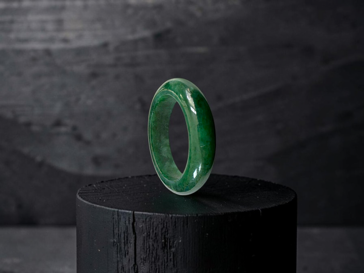 Master's Burmese Icy Deep Apple Green A-Jadeite Infinity Band Ring Size US 9 - 09032 - Certified