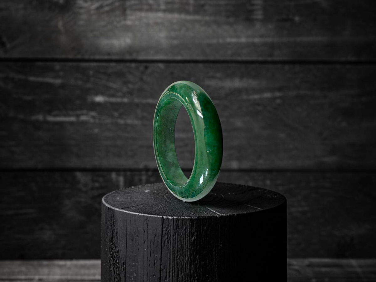 Master's Burmese Icy Deep Apple Green A-Jadeite Infinity Band Ring Size US 9 - 09032 - Certified