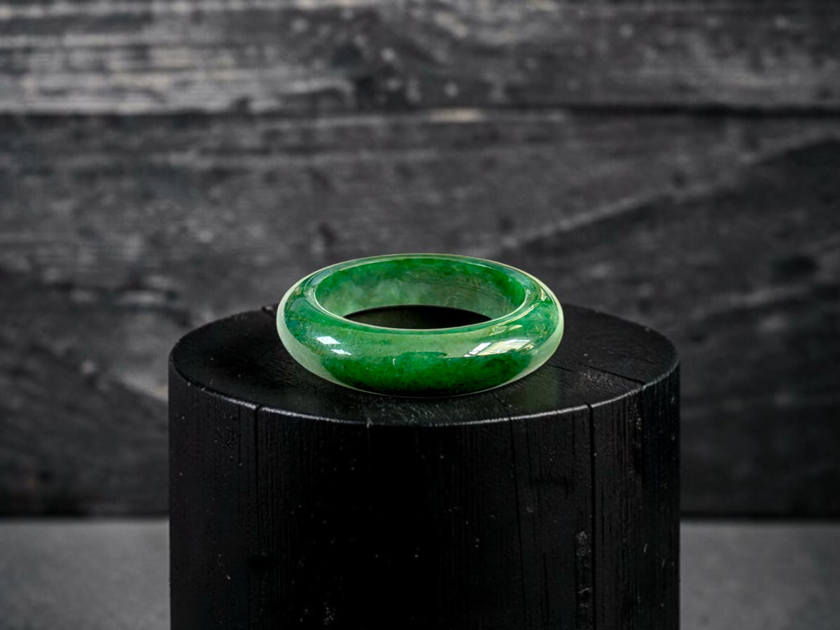 Master's Burmese Icy Deep Apple Green A-Jadeite Infinity Band Ring Size US 9 - 09032 - Certified