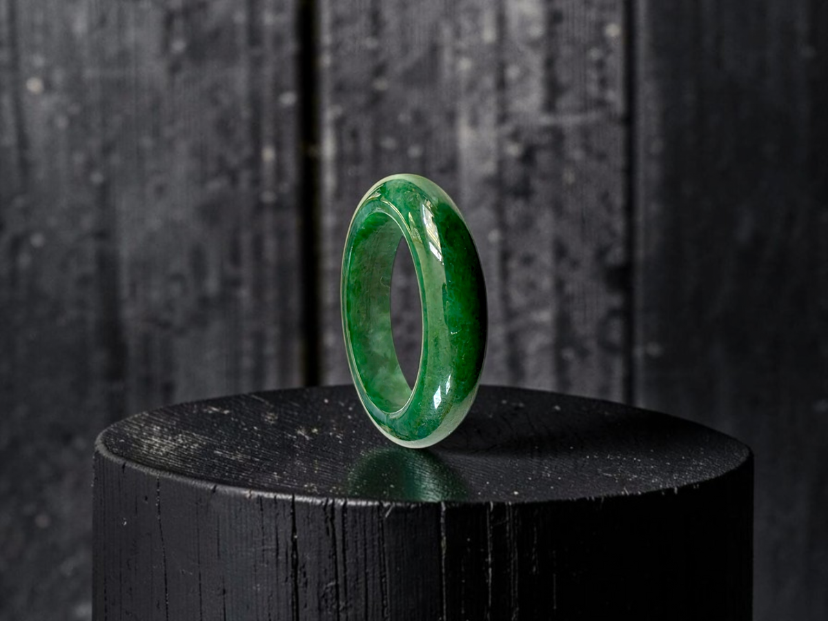Master's Burmese Icy Deep Apple Green A-Jadeite Infinity Band Ring Size US 9 - 09032 - Certified