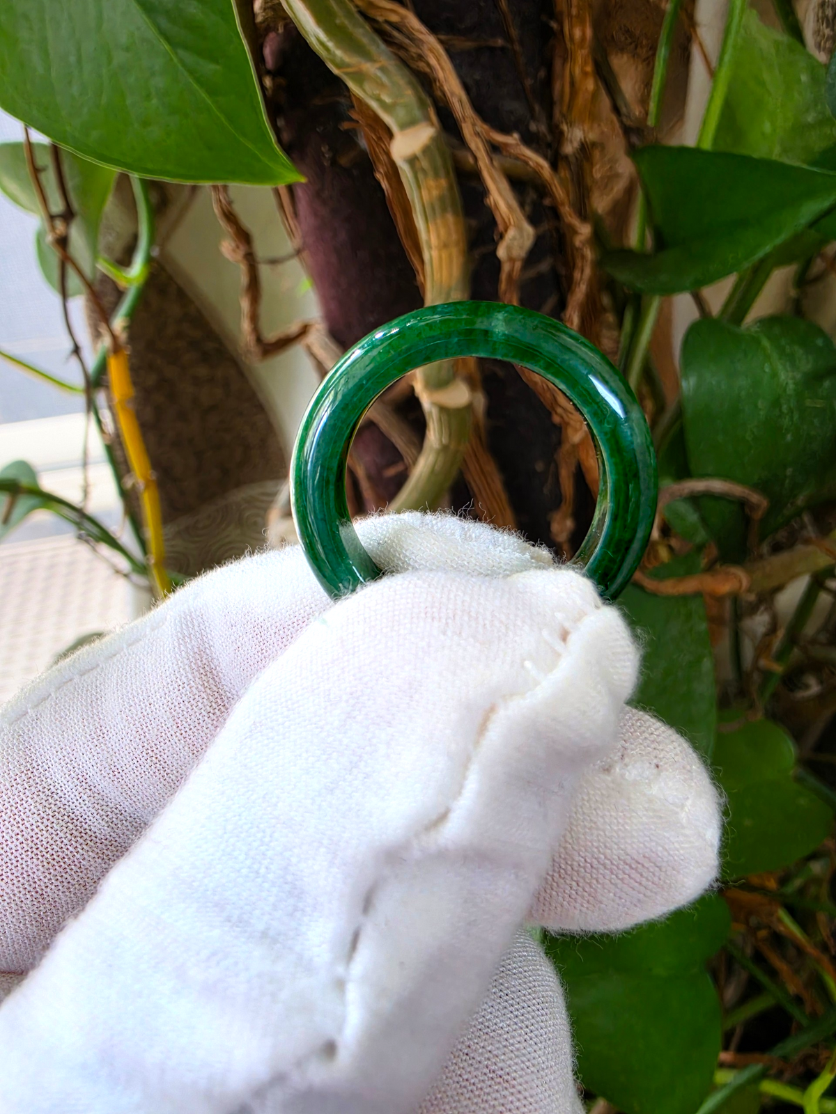 Master's Burmese Icy Deep Apple Green A-Jadeite Infinity Band Ring Size US 9 - 09032 - Certified