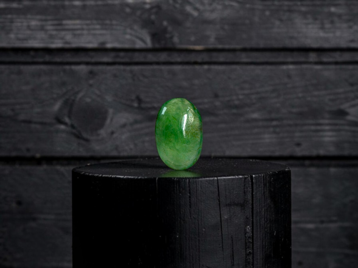 Certified MADE IN JAPAN 1.587 cts. Pale Green Burmese A-Jadeite Long Oval Cabochon Loose Stone LS91
