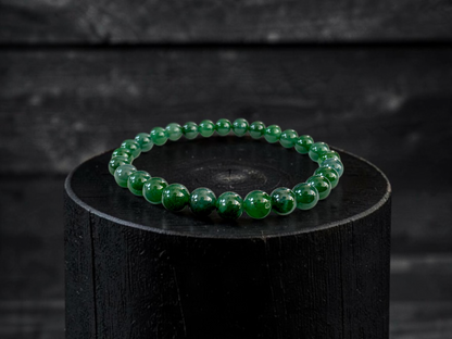 Certified Japanese Intense Deep Green Burmese A-Jade Beaded Bracelet (MADE IN JAPAN) (7 mm Each x 28 beads) 05068
