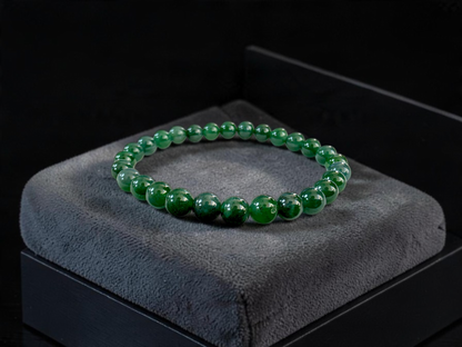 Certified Japanese Intense Deep Green Burmese A-Jade Beaded Bracelet (MADE IN JAPAN) (7 mm Each x 28 beads) 05068