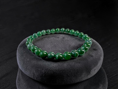 Certified Japanese Intense Deep Green Burmese A-Jade Beaded Bracelet (MADE IN JAPAN) (7 mm Each x 28 beads) 05068
