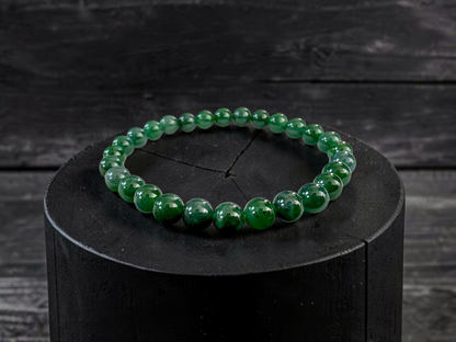Certified Japanese Intense Deep Green Burmese A-Jade Beaded Bracelet (MADE IN JAPAN) (7 mm Each x 28 beads) 05068
