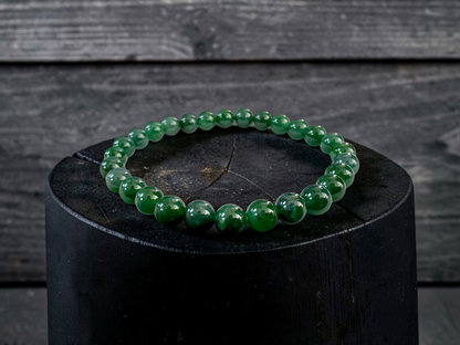 Certified Japanese Intense Deep Green Burmese A-Jade Beaded Bracelet (MADE IN JAPAN) (7 mm Each x 28 beads) 05068