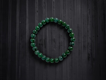 Certified Japanese Intense Deep Green Burmese A-Jade Beaded Bracelet (MADE IN JAPAN) (7 mm Each x 28 beads) 05068