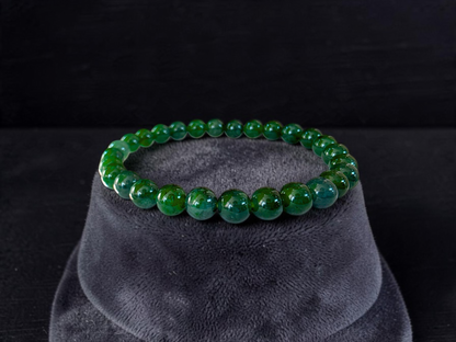 Certified Japanese Intense Deep Green Burmese A-Jade Beaded Bracelet (MADE IN JAPAN) (7 mm Each x 28 beads) 05068