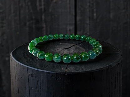 Certified Japanese Intense Deep Green Burmese A-Jade Beaded Bracelet (MADE IN JAPAN) (7 mm Each x 28 beads) 05068