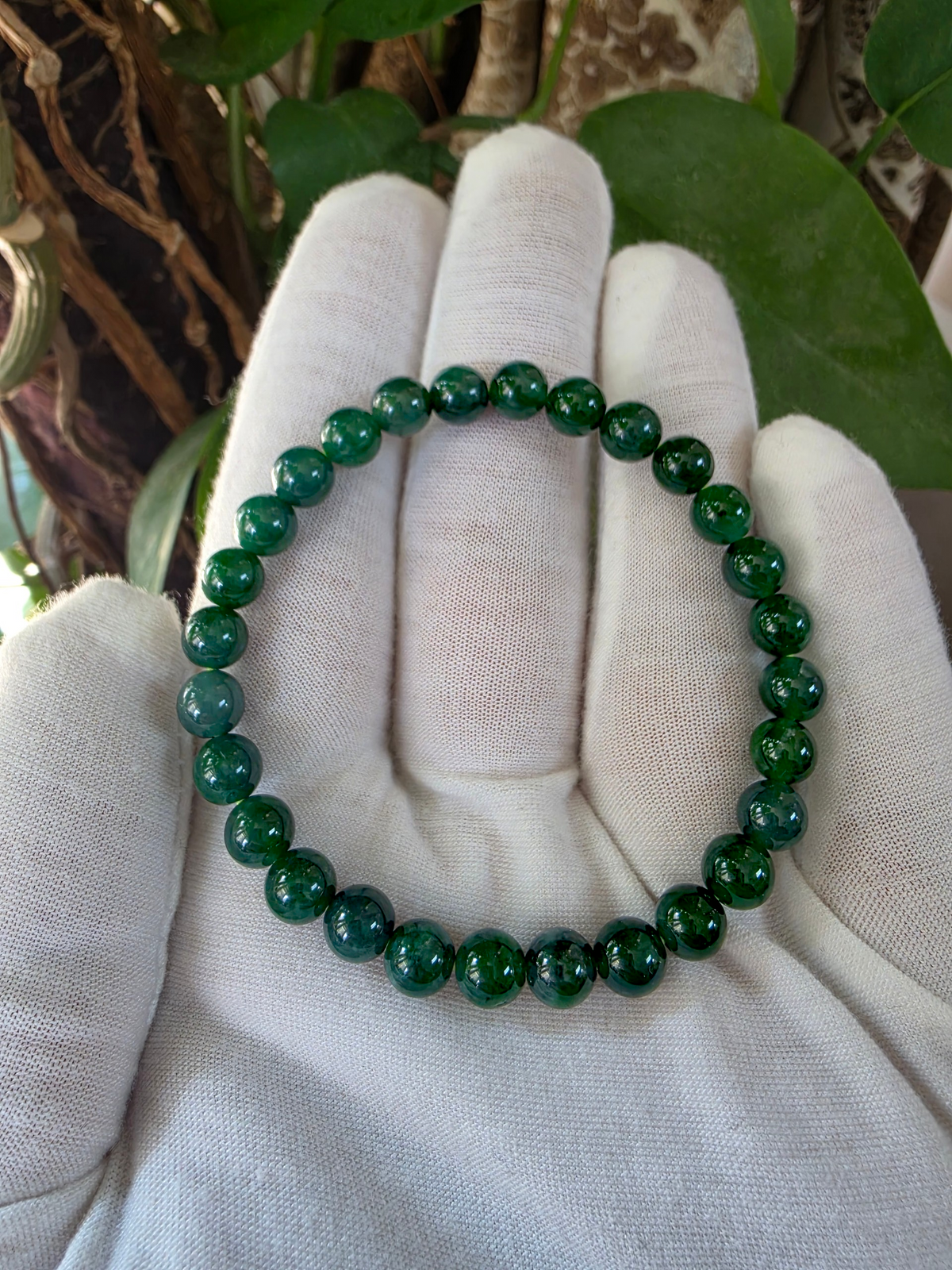 Certified Japanese Intense Deep Green Burmese A-Jade Beaded Bracelet (MADE IN JAPAN) (7 mm Each x 28 beads) 05068
