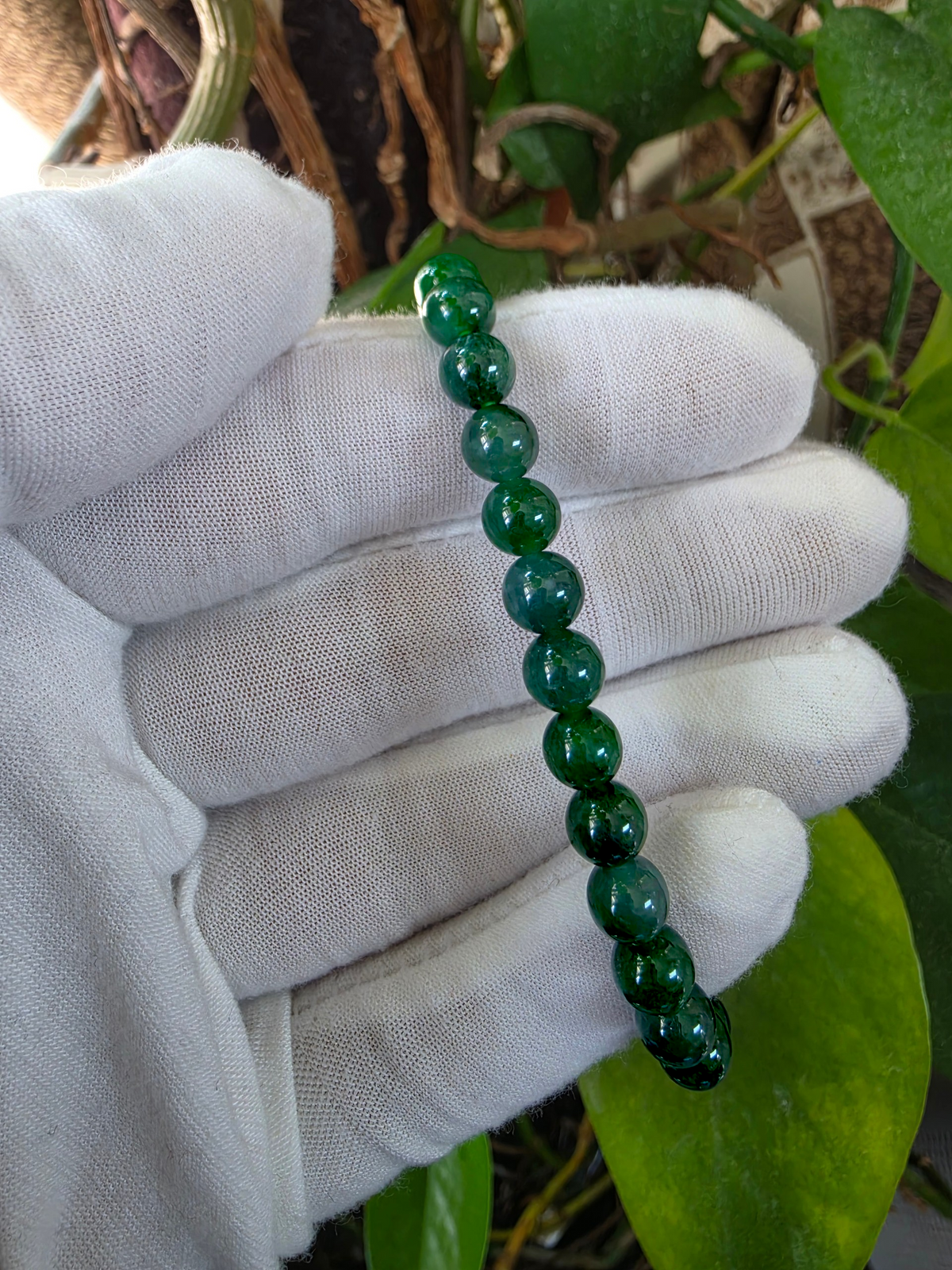 Certified Japanese Intense Deep Green Burmese A-Jade Beaded Bracelet (MADE IN JAPAN) (7 mm Each x 28 beads) 05068