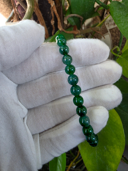 Certified Japanese Intense Deep Green Burmese A-Jade Beaded Bracelet (MADE IN JAPAN) (7 mm Each x 28 beads) 05068