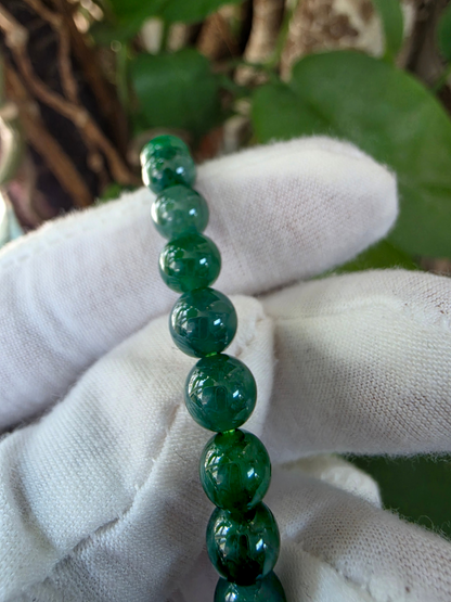 Certified Japanese Intense Deep Green Burmese A-Jade Beaded Bracelet (MADE IN JAPAN) (7 mm Each x 28 beads) 05068