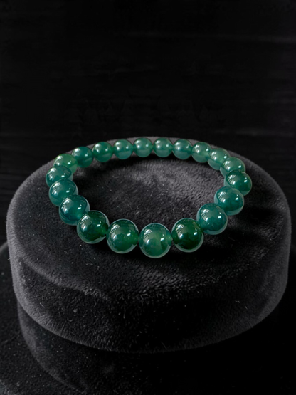 Certified Japanese Intense Deep Green Burmese A-Jade Beaded Bracelet (MADE IN JAPAN) (9.80 mm Each x 20 beads) 05069