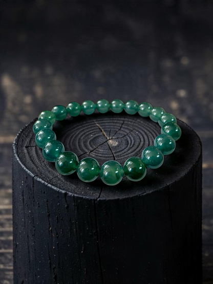 Certified Japanese Intense Deep Green Burmese A-Jade Beaded Bracelet (MADE IN JAPAN) (9.80 mm Each x 20 beads) 05069