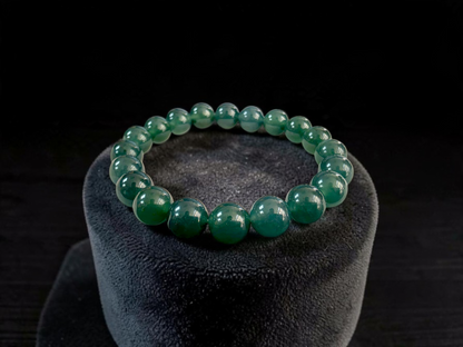 Certified Japanese Intense Deep Green Burmese A-Jade Beaded Bracelet (MADE IN JAPAN) (9.80 mm Each x 20 beads) 05069