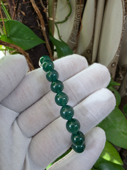Certified Japanese Intense Deep Green Burmese A-Jade Beaded Bracelet (MADE IN JAPAN) (9.80 mm Each x 20 beads) 05069