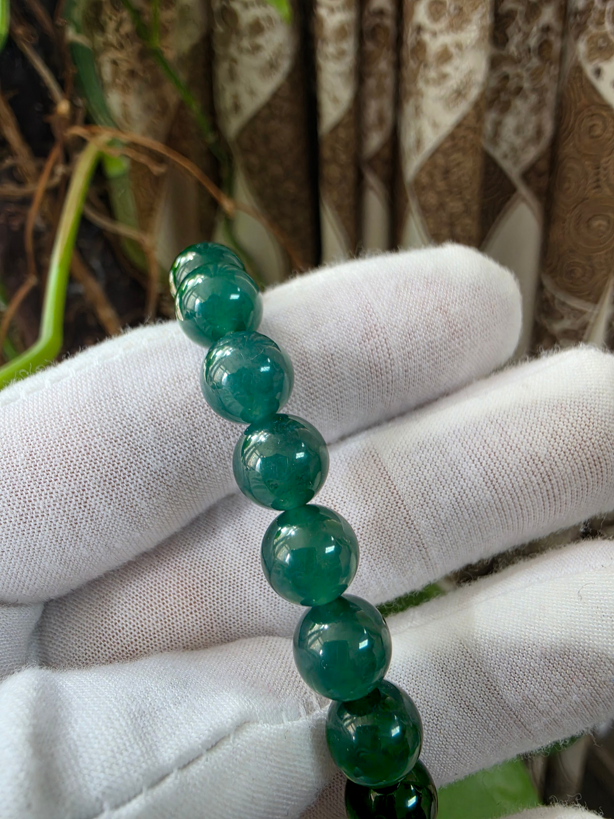 Certified Japanese Intense Deep Green Burmese A-Jade Beaded Bracelet (MADE IN JAPAN) (9.80 mm Each x 20 beads) 05069