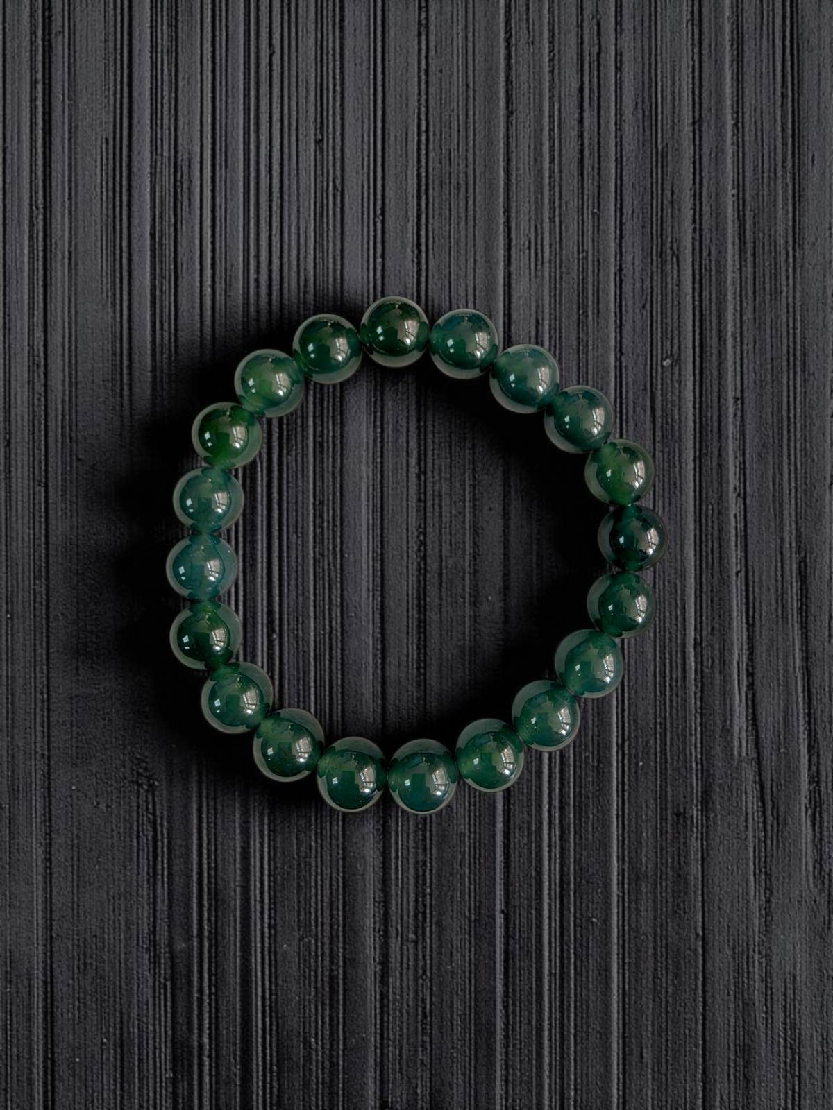 Certified Japanese Intense Deep Green Burmese A-Jade Beaded Bracelet (MADE IN JAPAN) (9.80 mm Each x 20 beads) 05069