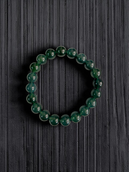 Certified Japanese Intense Deep Green Burmese A-Jade Beaded Bracelet (MADE IN JAPAN) (9.80 mm Each x 20 beads) 05069