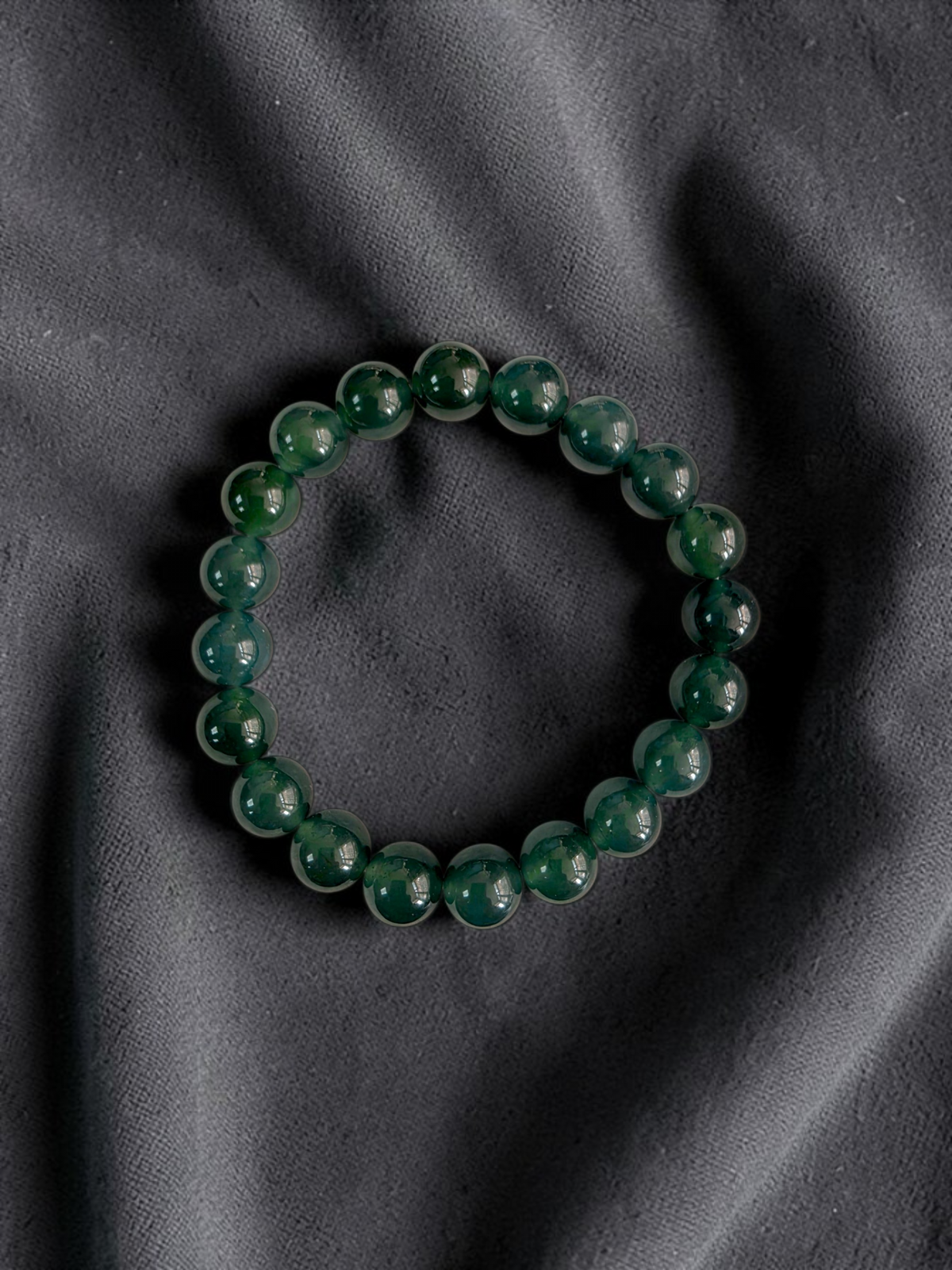 Certified Japanese Intense Deep Green Burmese A-Jade Beaded Bracelet (MADE IN JAPAN) (9.80 mm Each x 20 beads) 05069