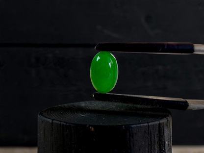 Certified MADE IN JAPAN 1.632 cts. Bright Green Burmese A-Jadeite Oval Cabochon Loose Stone LS92