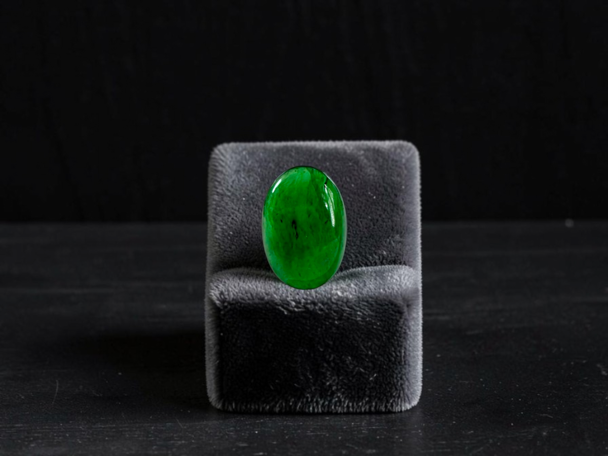 Certified MADE IN JAPAN 1.004 cts. Bright Vivid Green Burmese A-Jadeite Oval Cabochon Loose Stone LS93