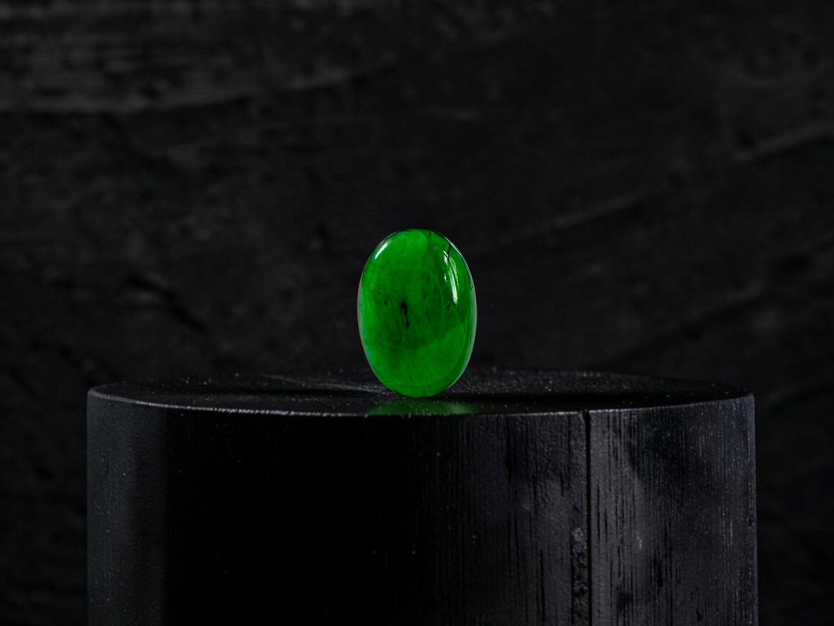Certified MADE IN JAPAN 1.004 cts. Bright Vivid Green Burmese A-Jadeite Oval Cabochon Loose Stone LS93