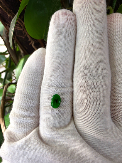 Certified MADE IN JAPAN 1.004 cts. Bright Vivid Green Burmese A-Jadeite Oval Cabochon Loose Stone LS93
