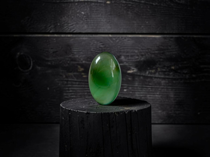 Certified MADE IN JAPAN 1.775 cts. Icy Jungle Green Burmese A-Jadeite Oval Cabochon Loose Stone LS94