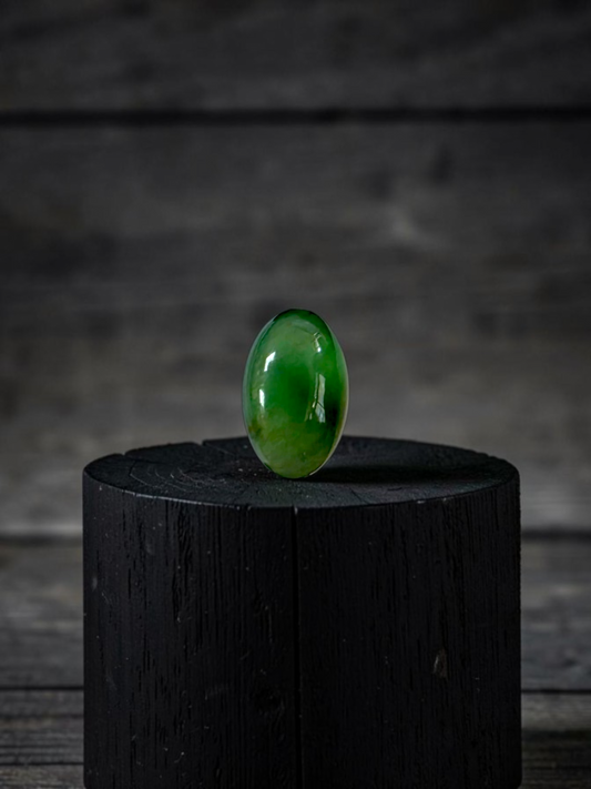 Certified MADE IN JAPAN 1.775 cts. Icy Jungle Green Burmese A-Jadeite Oval Cabochon Loose Stone LS94