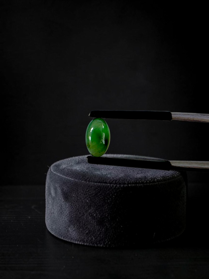 Certified MADE IN JAPAN 1.775 cts. Icy Jungle Green Burmese A-Jadeite Oval Cabochon Loose Stone LS94