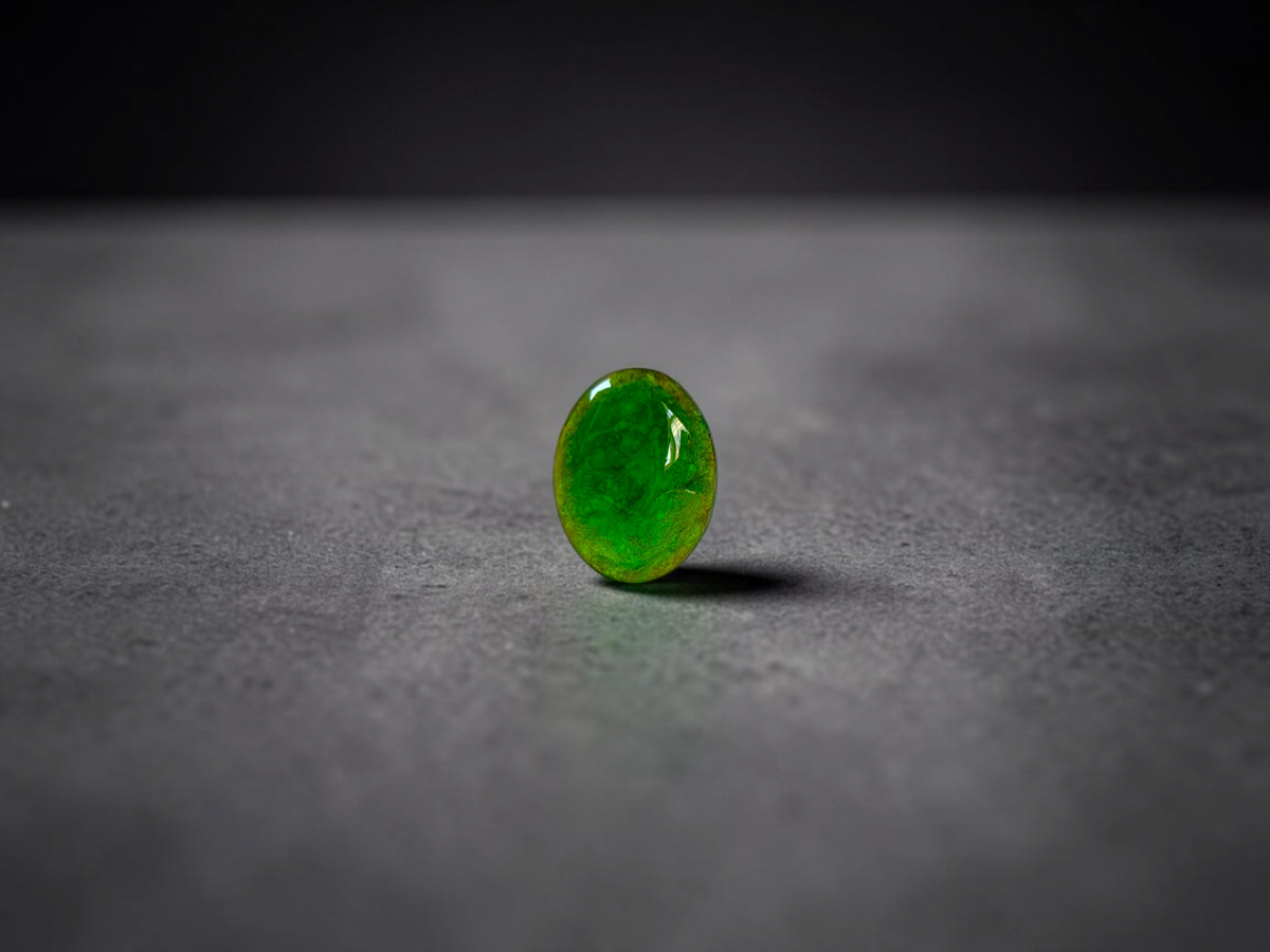 Certified MADE IN JAPAN 0.895 cts. Intense Apple Green Burmese A-Jadeite Oval Cabochon Loose Stone LS95