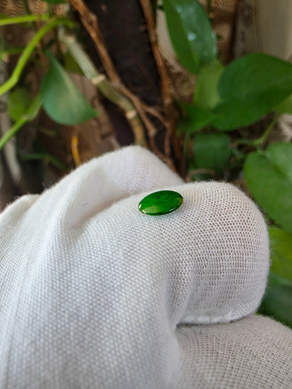 Certified MADE IN JAPAN 0.895 cts. Intense Apple Green Burmese A-Jadeite Oval Cabochon Loose Stone LS95