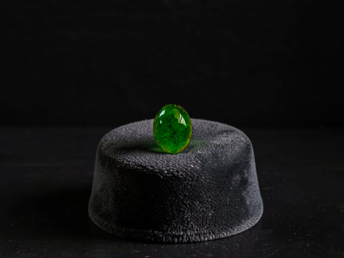 Certified MADE IN JAPAN 0.895 cts. Intense Apple Green Burmese A-Jadeite Oval Cabochon Loose Stone LS95