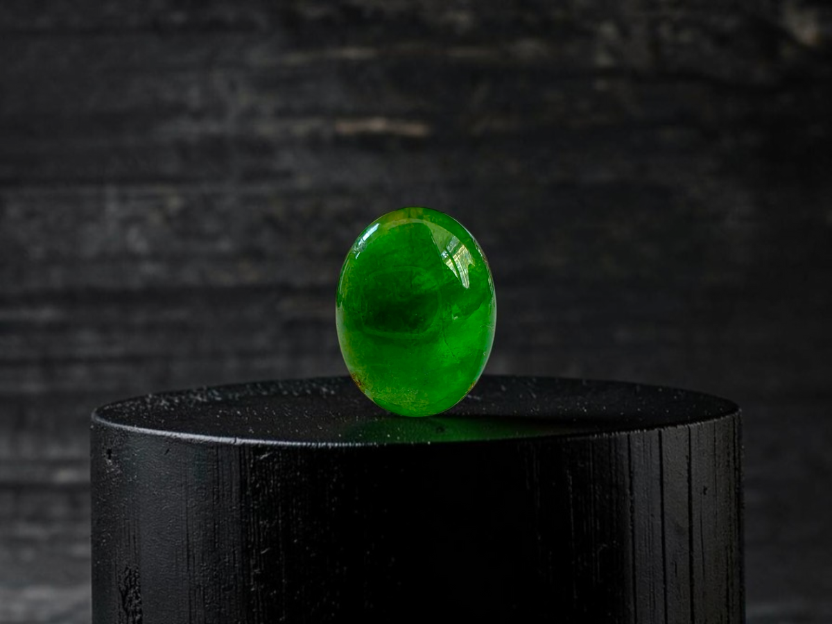 Certified MADE IN JAPAN 2.754 cts. Bright Vivid Green Burmese A-Jadeite Oval Cabochon Loose Stone LS96