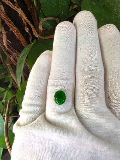 Certified MADE IN JAPAN 2.754 cts. Bright Vivid Green Burmese A-Jadeite Oval Cabochon Loose Stone LS96