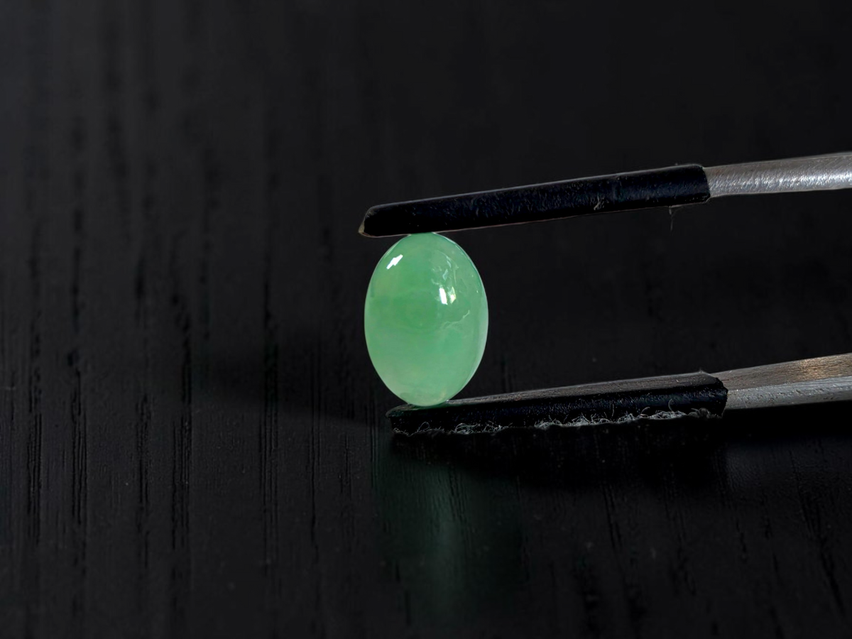 Certified MADE IN JAPAN 2.116 cts. Bright Minty Green Burmese A-Jadeite Oval Cabochon Loose Stone LS97