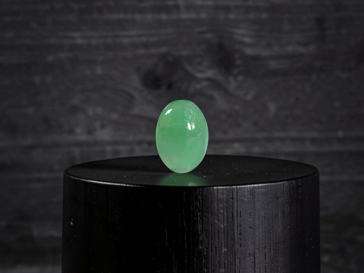 Certified MADE IN JAPAN 2.116 cts. Bright Minty Green Burmese A-Jadeite Oval Cabochon Loose Stone LS97